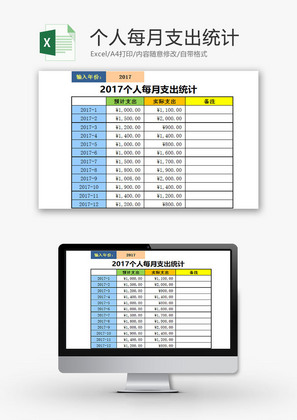 生活休闲个人每月支出统计Excel模板