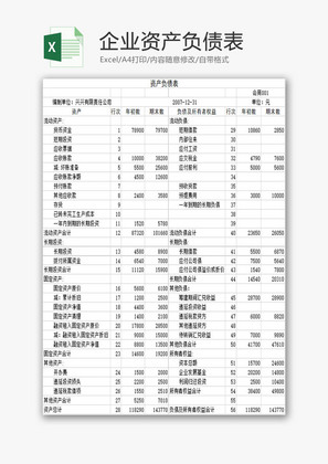 财务报表企业资产负债表Excel模板