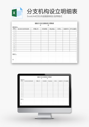 保险公司分支机构设立明细表EXCEL模板