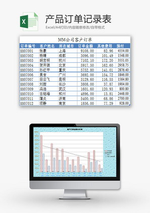 日常办公产品订单记录表Excel模板