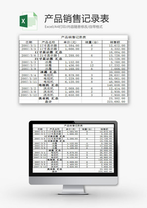 日常办公产品销售记录表Excel模板