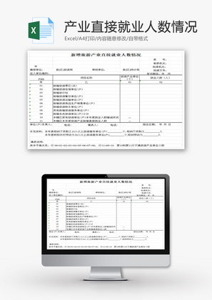 旅游产业直接就业人数情况EXCEL模板