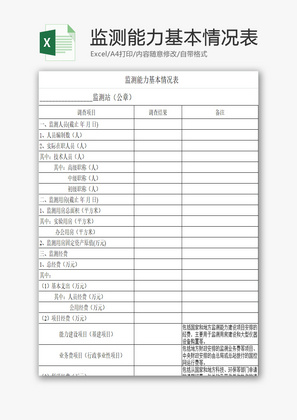 监测能力基本情况表EXCEL模板