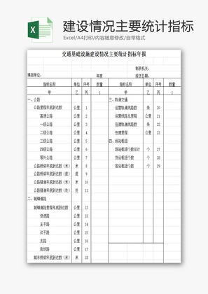 建设情况主要统计指标年报EXCEL模板