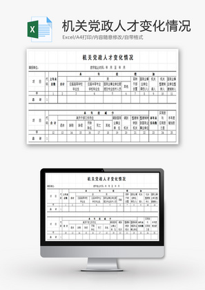 机关党政人才变化情况EXCEL模板