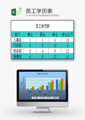 行政管理员工学历表Excel模板