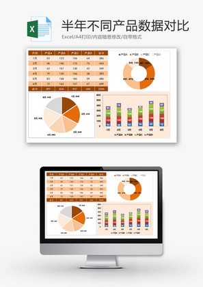 半年不同产品数据对比 EXCEL模板