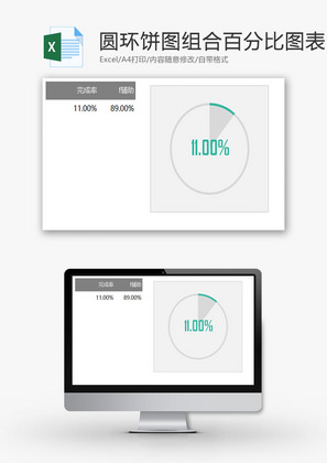圆环饼图组合百分比图表EXCEL模板