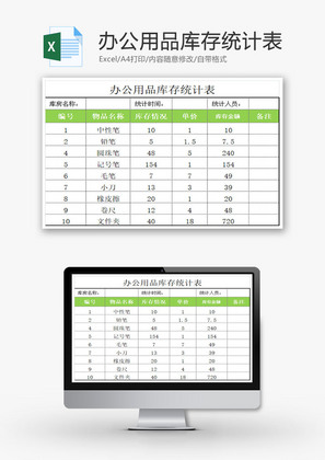 办公用品库存统计表EXCEL模板