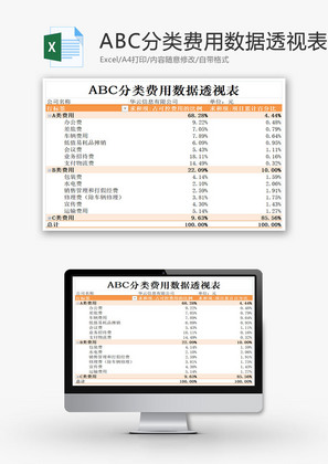 ABC分类费用数据透视表EXCEL模板