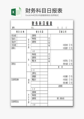 财务科目日报表EXCEL模板