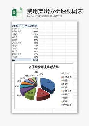 各类别费用支出分析透视图表EXCEL模板