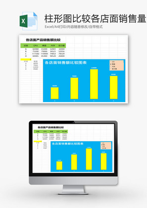 动态柱形图比较各店面销售量EXCEL模板