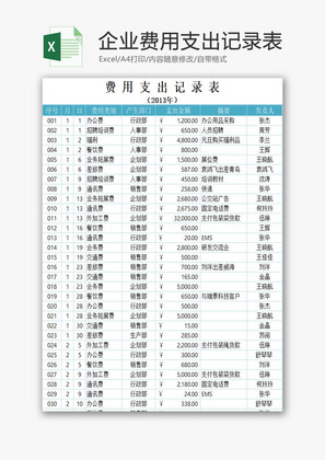 企业费用支出记录表EXCEL模板