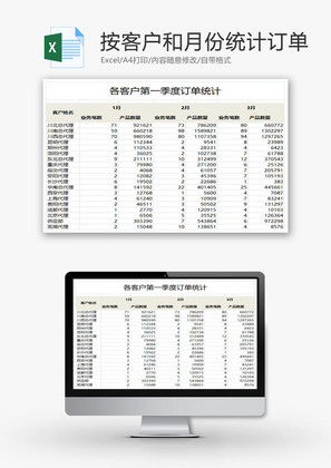 按客户和月份统计订单EXCEL模板