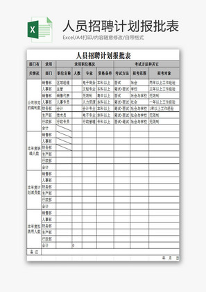 人员招聘计划报批表EXCEL模板