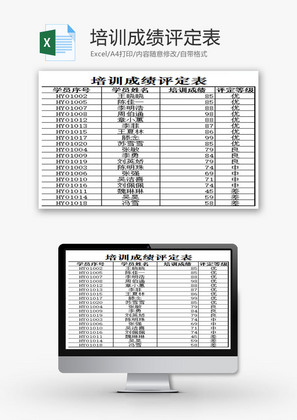培训成绩评定表EXCEL模板