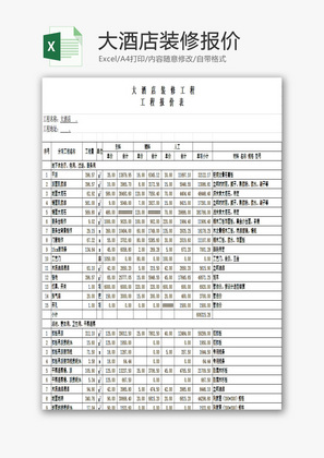 大酒店装修报价EXCEL模板