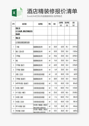 广东酒店精装修报价清单EXCEL模板