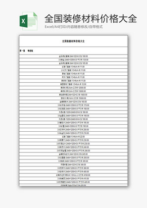 全国装修材料价格大全EXCEL模板