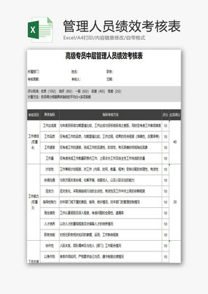 管理人员绩效考核表EXCEL模板