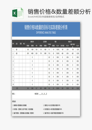 数量差额分析表EXCEL模板