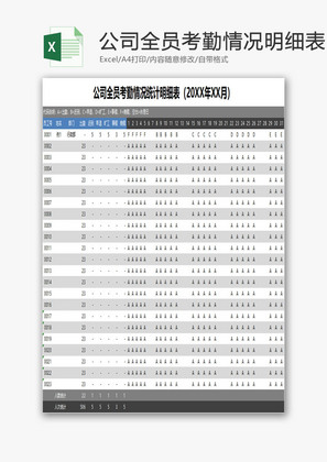 公司全员考勤情况明细表EXCEL模板