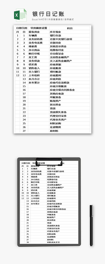 银行日记账EXCEL模板