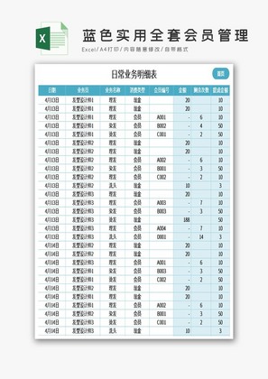 蓝色实用全套会员管理系统Excel模板