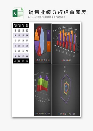 销售业绩分析组合图表excel表格模板