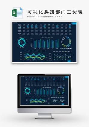 可视化科技部门工资表Excel模板