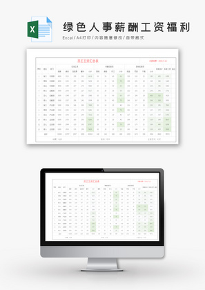绿色可视人事薪酬工资福利Excel表模板