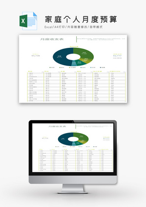 家庭个人月度预算Excel模板