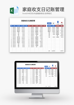 家庭收支日记账管理Excel表格