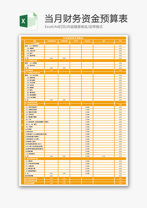 当月财务资金预算表Excel模板