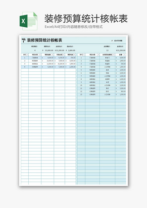 装修预算统计核帐表Excel模板