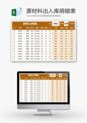 原材料出入库明细表Excel模板
