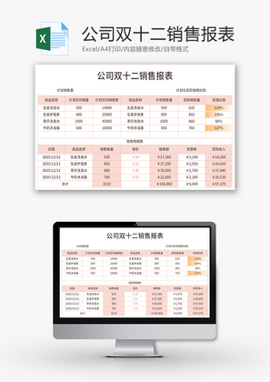 公司双十二销售报表Excel模板