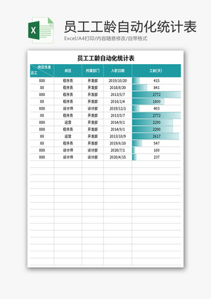 员工工龄自动化统计表Excel模板