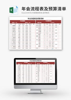 年会流程表及预算清单Excel模板