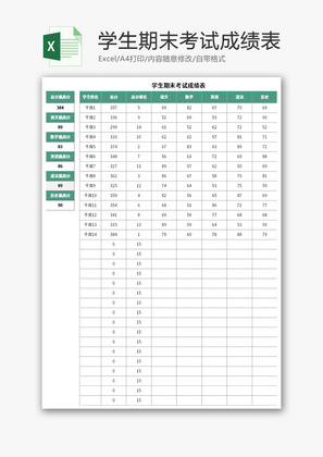 学生期末考试成绩表Excel模板