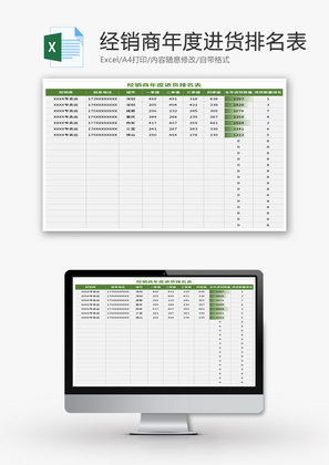 经销商年度进货排名表Excel模板