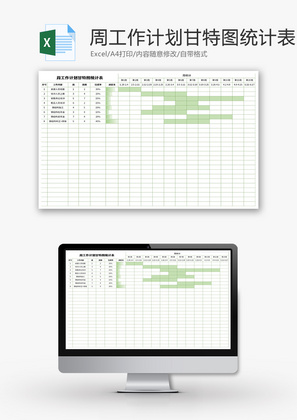 周工作计划甘特图统计表Excel模板