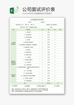 公司面试评价表Excel模板