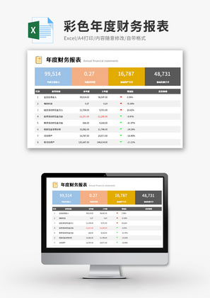 彩色年度财务报表Excel模板