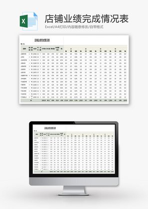 店铺业绩完成情况表Excel模板
