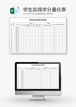 学生实践社区服务学分量化表Excel模板