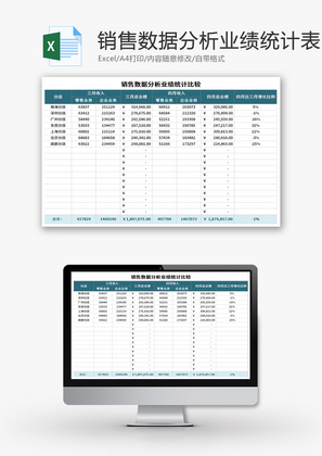 销售数据分析业绩统计比较表Excel模板