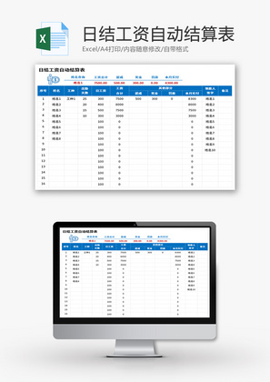 日结工资自动结算表Excel模板