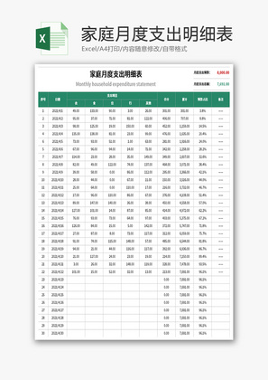 家庭月度支出明细表Excel模板